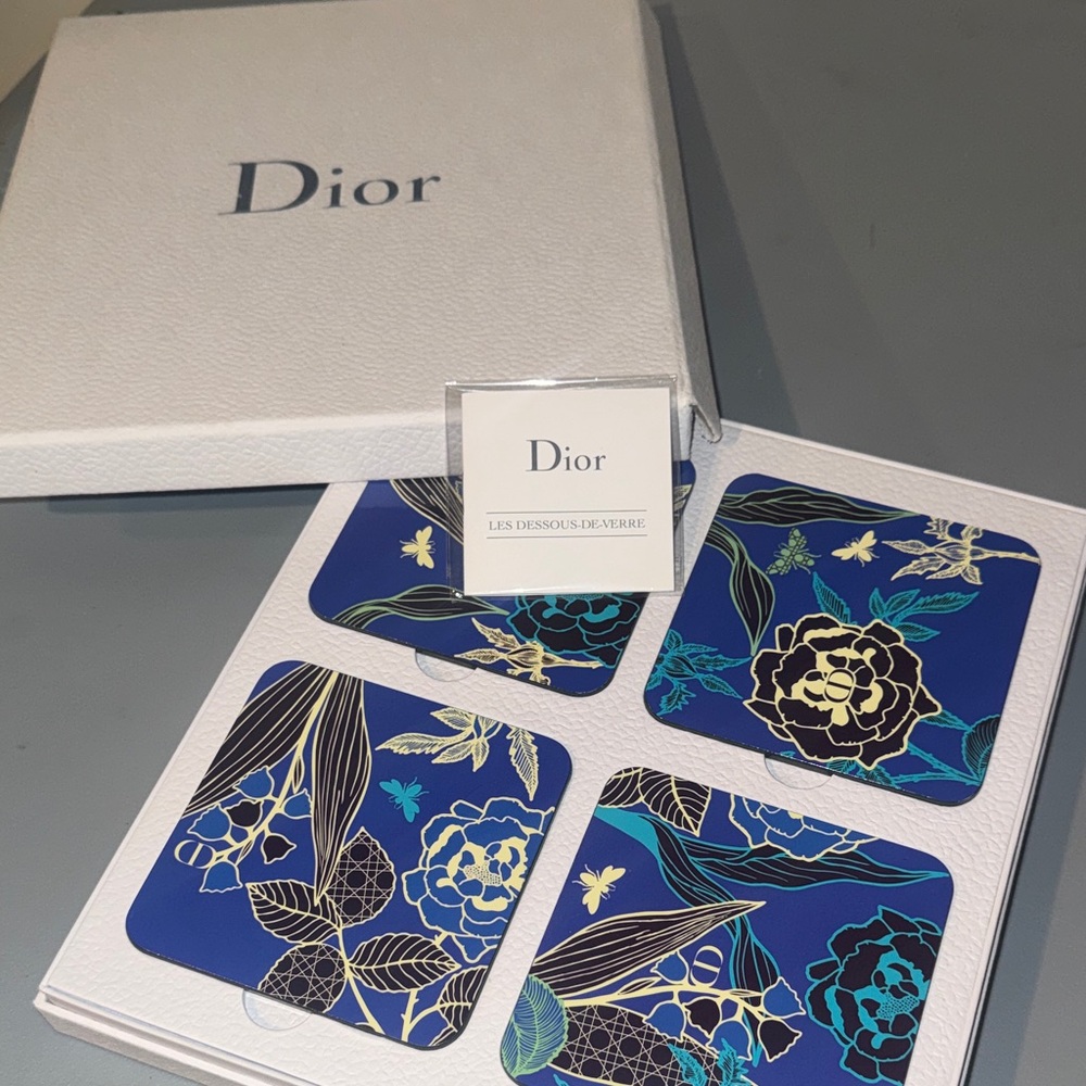 Dior Blue and Gold Floral Coaster Set